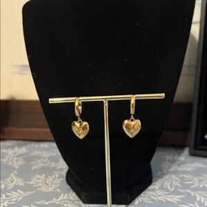 Gold plated stainless steel heart drop earrings